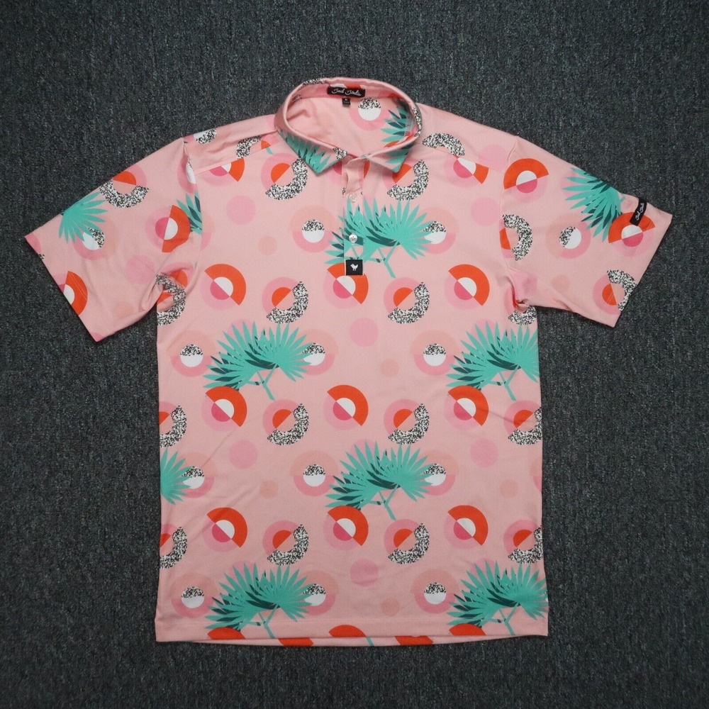 Bad Birdie Shirt Mens Medium Pink Blue‎ Abstract Floral Performance Polo